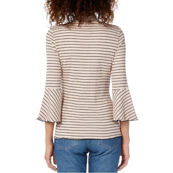 💕MICHAEL STARS💕 Rachel Stripe Mock Neck Top ~ Whisper Striped 90s Lettuce Edge - Picture 3 of 10